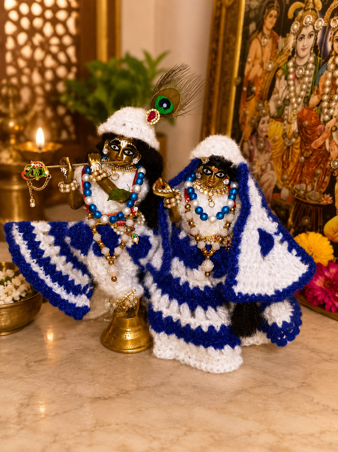 Home neel shwet handmade crochet poshak set