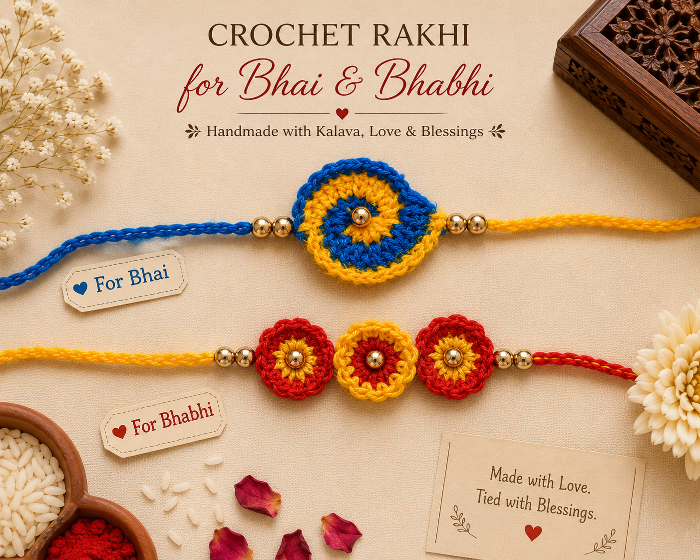 Home Bhai Bhabhi crochet rakhi set